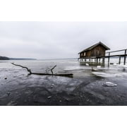 Angle View: Peel-n-Stick Poster of Water Boat House Ammersee Lake Bavaria Frozen Web Poster 24x16 Adhesive Sticker Poster Print