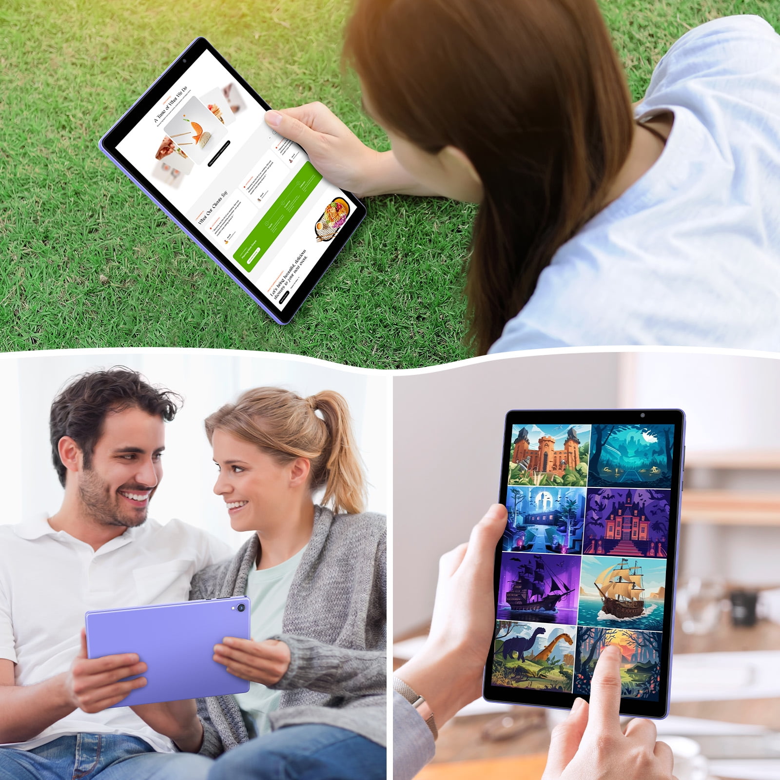 10 inch Android 14 Tablet，Android Tablets Quad Core Processor,4GB+32GB+1TB Expandable Tablet Computer,1280*800 IPS Screen,6000mAh Battery,WiFi - Purple