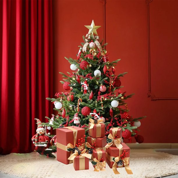 Adornos navideños, cajas de regalo para adornos navideños, cajas de regalo para debajo del árbol de Navidad, accesorios de decoración para ventanas, cajas de regalo decorativas con cabeza apilada