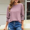 thumbnail image 2 of WCMZJ 3/4 Length Sleeve Tops for Womens Casual Cute Ruffle Cuffs Striped Blouses 2024 Summer Spring Tunic Shirts Pink XL, 2 of 6