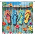 thumbnail image 3 of Beach Flip Flops Shower Curtain Summer Hawaii Ocean Vintage Wooden Plank Retro Colorful Flowers Funny Sliper Holiday Polyester Fabric Bathroom Curtain Sets Hooks-60"W x 72"L (Pack of 1), 3 of 7