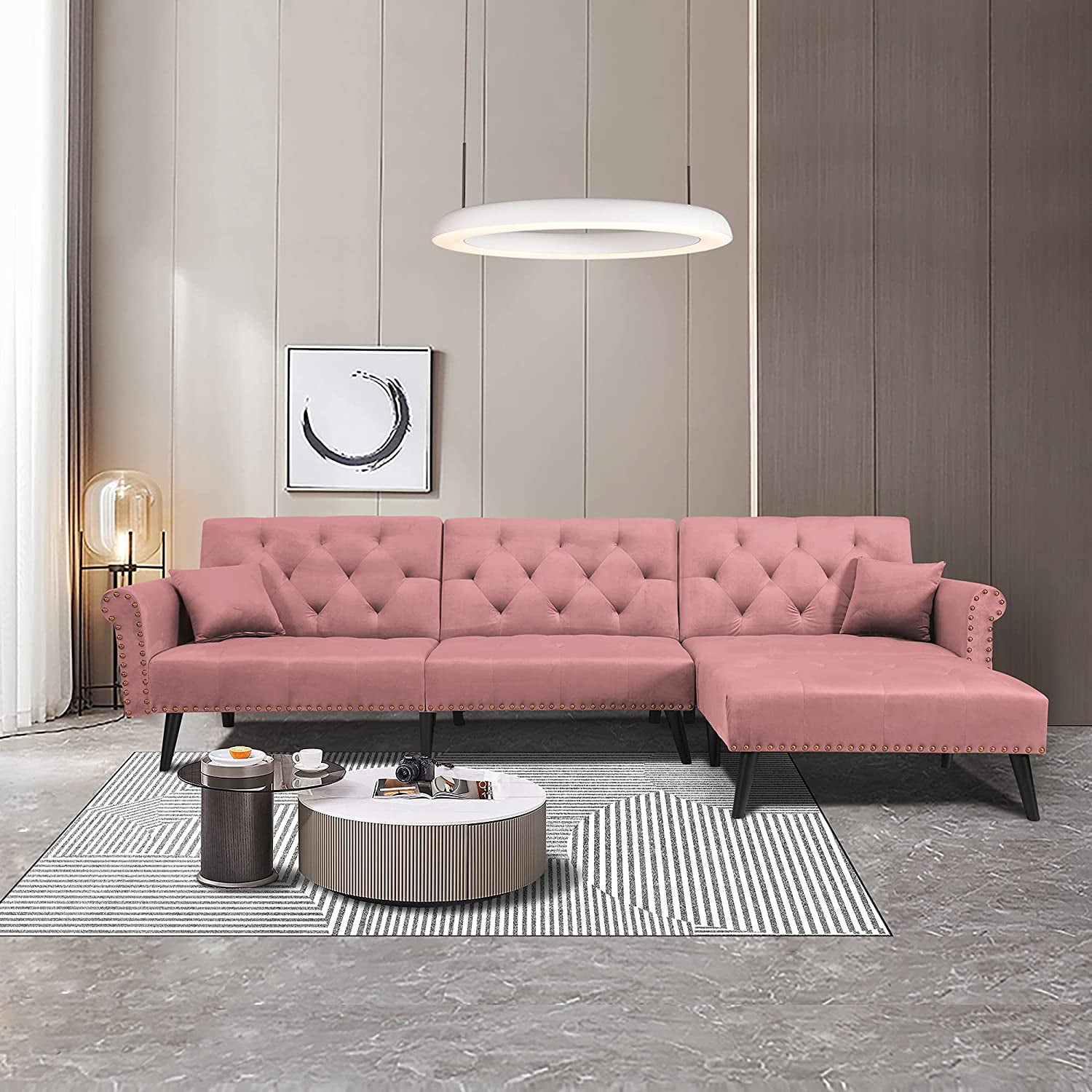 Lshaped Sofa Bed Set Atmospheric Elegant Home Sleeper Sofa Couch Pink