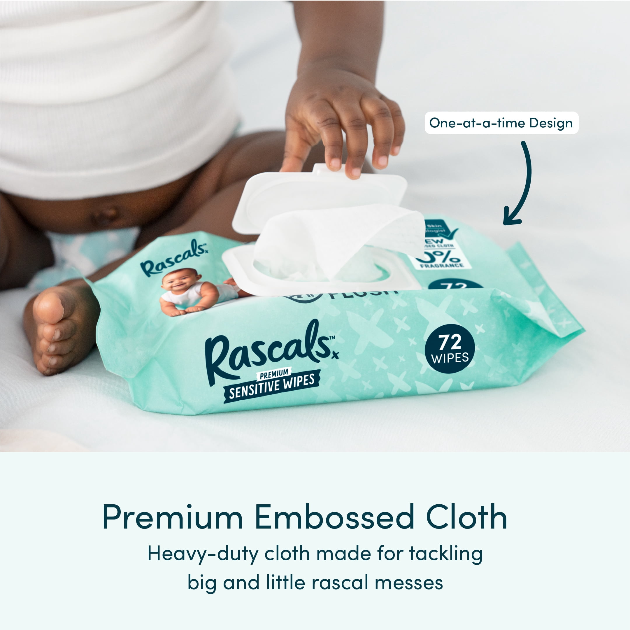 Rascals Premium Sensitive Alcohol Free Baby Wipes, 72 Count