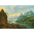thumbnail image 2 of Jan Griffier 24x18 Gold Ornate Framed and Double Matted Museum Art Print Titled - A River Landscape with Mountains, 2 of 4