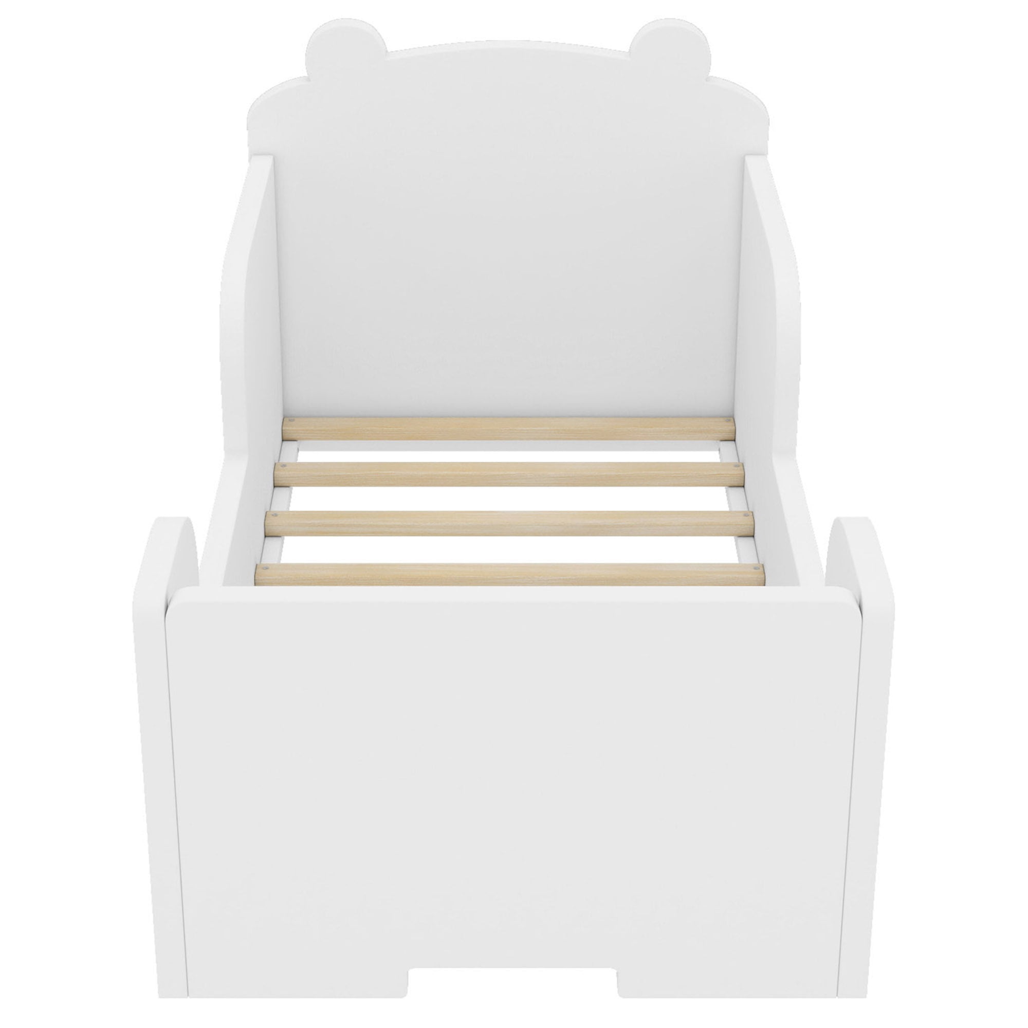 Aukfa Toddler Bed, Floor Bed Frame with Safely Rail and Bear Shape Headbroad for Kids Ages 2-6, White