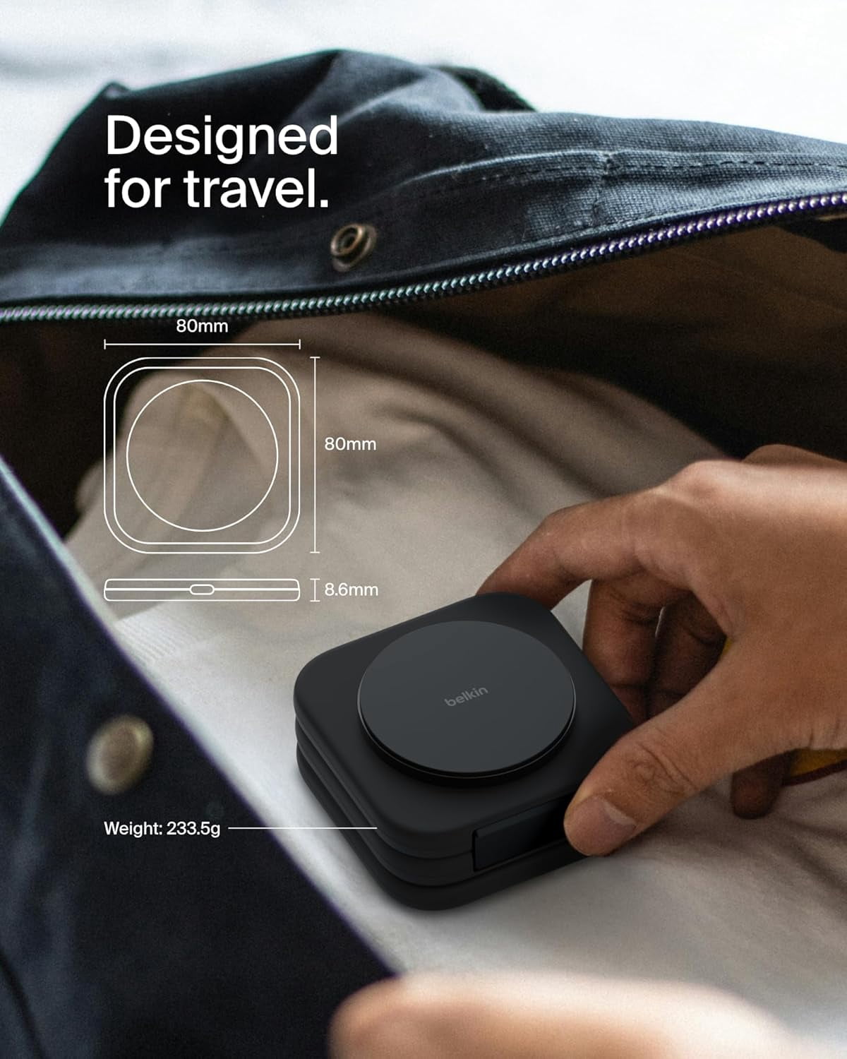 Belkin MagSafe Charger Compatible 3-in-1 Magnetic Charging Travel Pad 15W-BoostCharge Pro Foldable Qi2-Certified Wireless Charger, MagSafe-Compatible Charger for iPhone, Apple Watch, AirPods