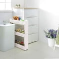 thumbnail image 4 of 3 Tier Rolling Cart – Narrow Space Wheels – Slim Slide Out Shelving Rack – Organization and Storage Furniture , White, 4 of 9