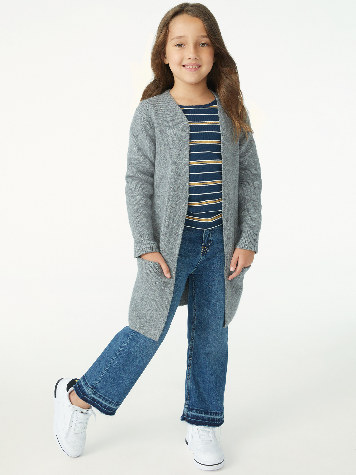 Free Assembly Girls Long Open Cardigan Sweater, Sizes 4-18 - image 1 of 4