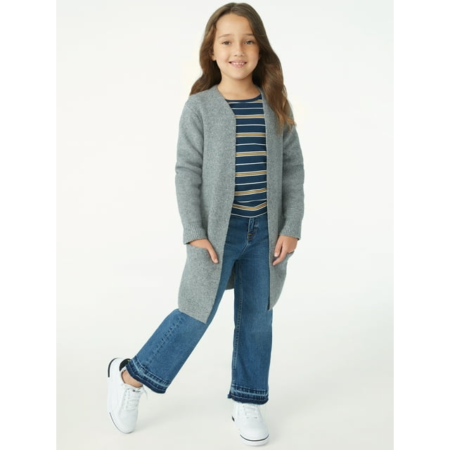 Free Assembly Girls Long Open Cardigan Sweater, Sizes 4-18
