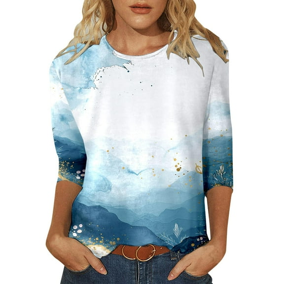 SHITINN Women Fashion Print Casual Point Sleeve Round Neck T Shirt Top Womens Short Sleeve Blouses T Shirts Women Clothes for Women