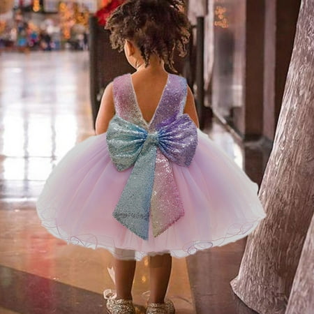 

Baby Girls Sequins Bowknot Dresses Lace Pageant Party Wedding Tutu Gown Hairband