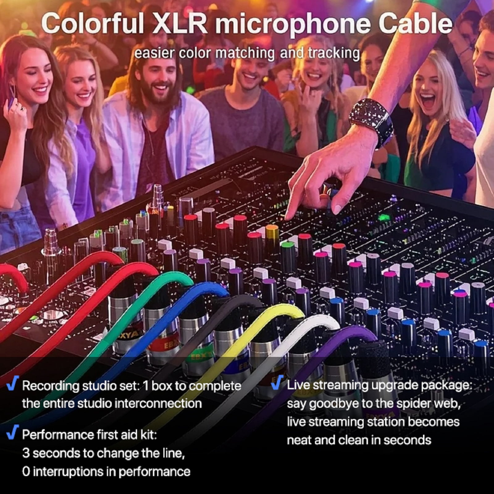EBXYA 10-Color XLR Adapter Cable 10-Pack 2FT, Gold-Plated Male to Female Connectors & Tangle-Free Design for Studio, Live Sound, Keyboard & DJ Equipment