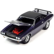 Diecast 1970 Dodge Challenger R/T Plum Crazy Purple Metallic with Black Top and Hood "USPS (United States Postal Service)" "Pop Culture" 2023 Release 2 1/64 Diecast Model Car by Johnny Lightning