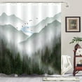 thumbnail image 3 of Cortina de ducha con diseño de bosque verde brumoso, árboles y montañas, impermeable, decorativa, moderna, con ganchos (Verde 2, 183 x 183 cm), 3 of 6
