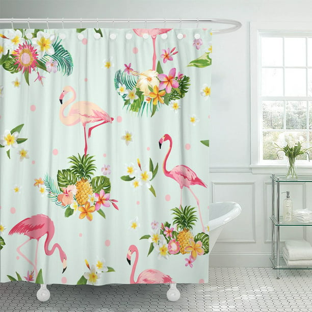 Pknmt Pink Pineapple Flamingo Bird And, Flamingo Shower Curtain