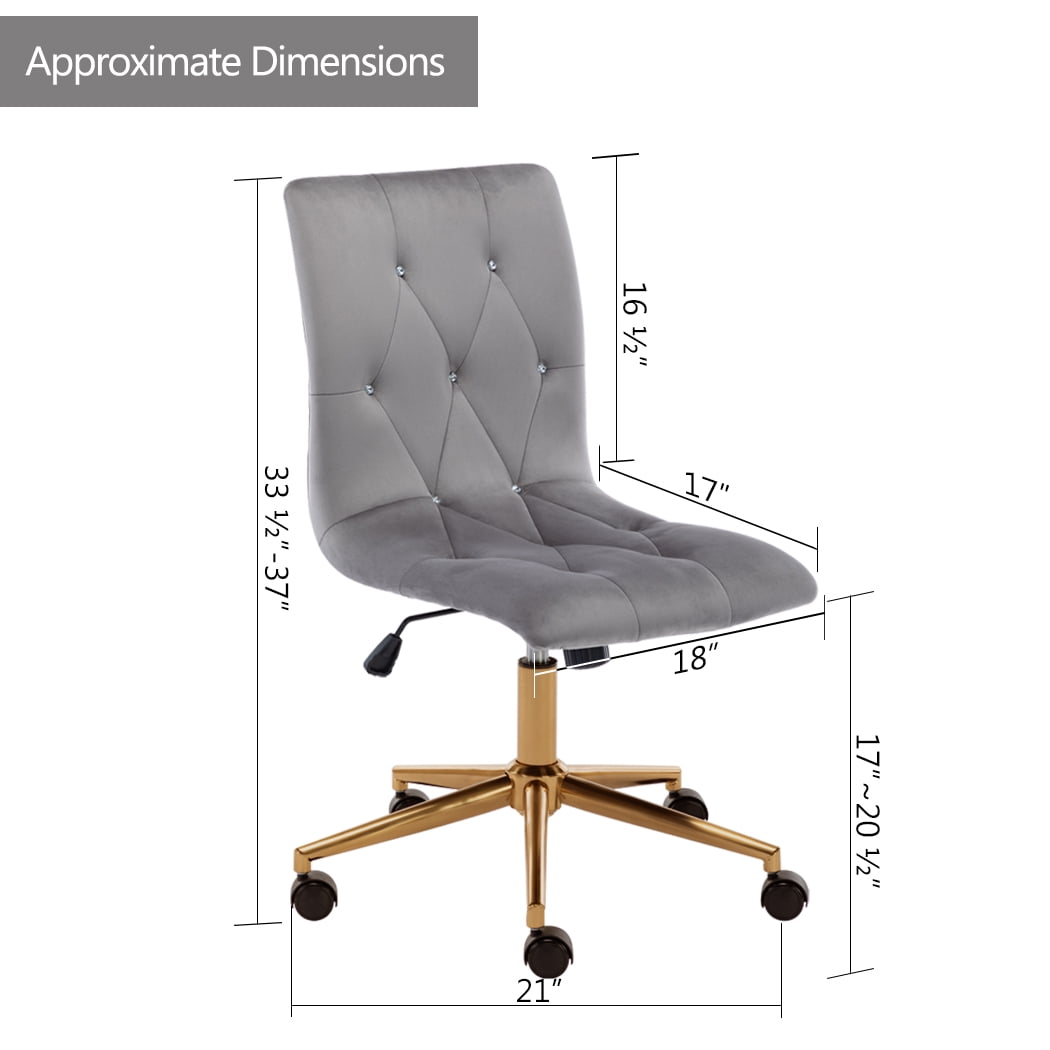 Duhome Armless Home Office Chair, Velvet Tufted Computer Desk Chair Rolling Chair, Vanity Chair with Wheels, Gray and Gold