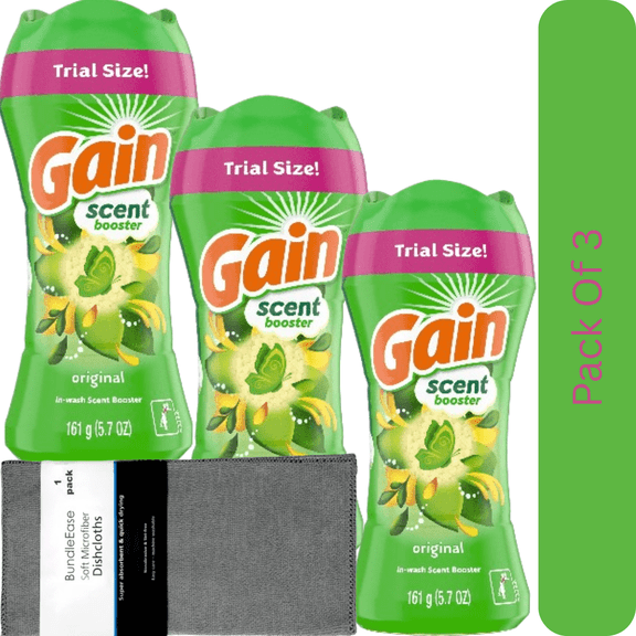 Gain Fireworks Laundry Scent Booster Beads, Original Fragrance, 5.7 oz with Microfiber Solid Color Towel by BundleEase