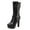 Black High-Heels Mid Calf Boots, variant on High Heel Mid-Calf Boots, Women's Casual Fashion Footwear, Solid Color with Buckle, I for Winter Outdoor and Indoor Wear