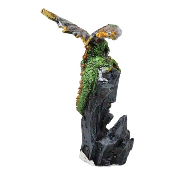 Metallic Golden Green Dragon Guarding Castle Tower On Mountain