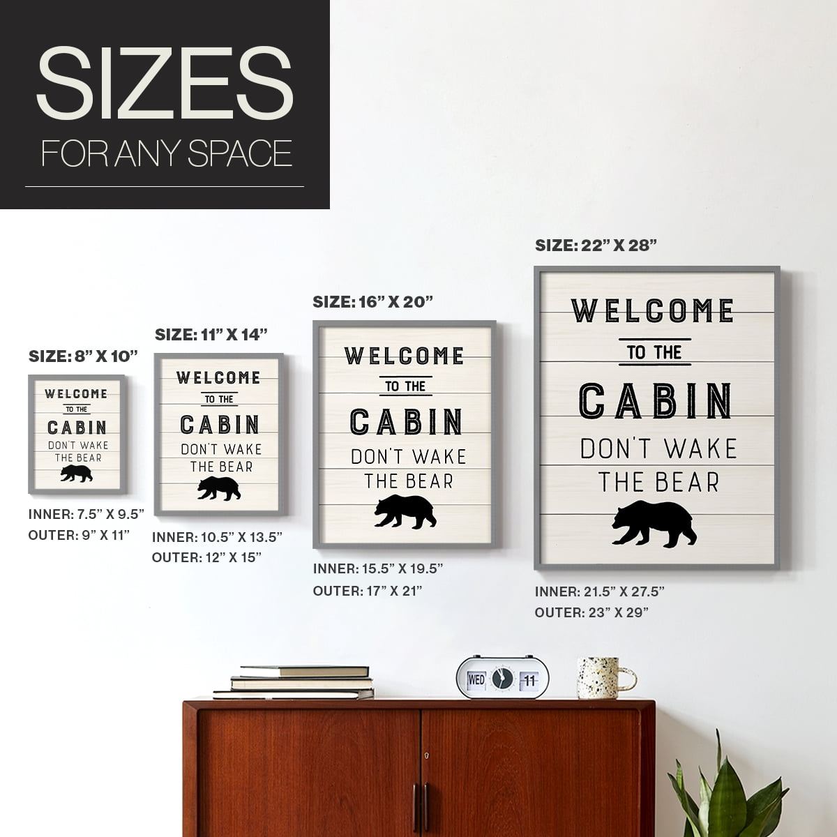 Welcome to the Cabin Framed Print in Gray Solid Wood 22 x 28 Framed Print