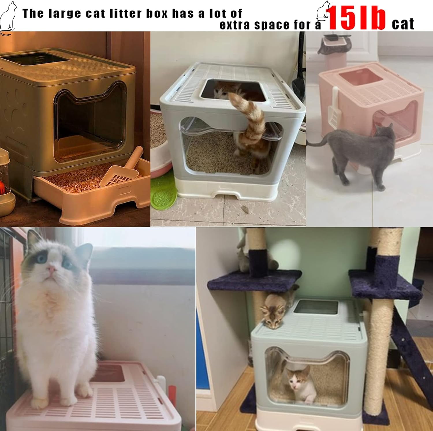Foldable Large Cat Litter Box Enclosed Cat Potty with Drawer Top Entry Type Anti-Splashing Cat Toilet with Lid and Cat Litter Scoop No Smell Cat Supplies for Cats and Kittens-Pink