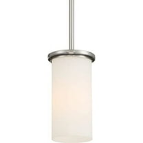 Minka Lavery 4090-84 Haisley Etched White Glass Cylinder Convertible Semi Flush to Mini Pendant Ceiling Light, 1-Light 60 Watt, 8"H x 5"W, Brushed Nickel