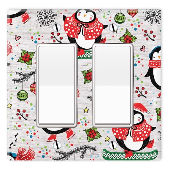 WIRESTER 2-Gang Decorator Light Switch Plate/Wall Plate Cover, Penguins Ornaments Christmas
