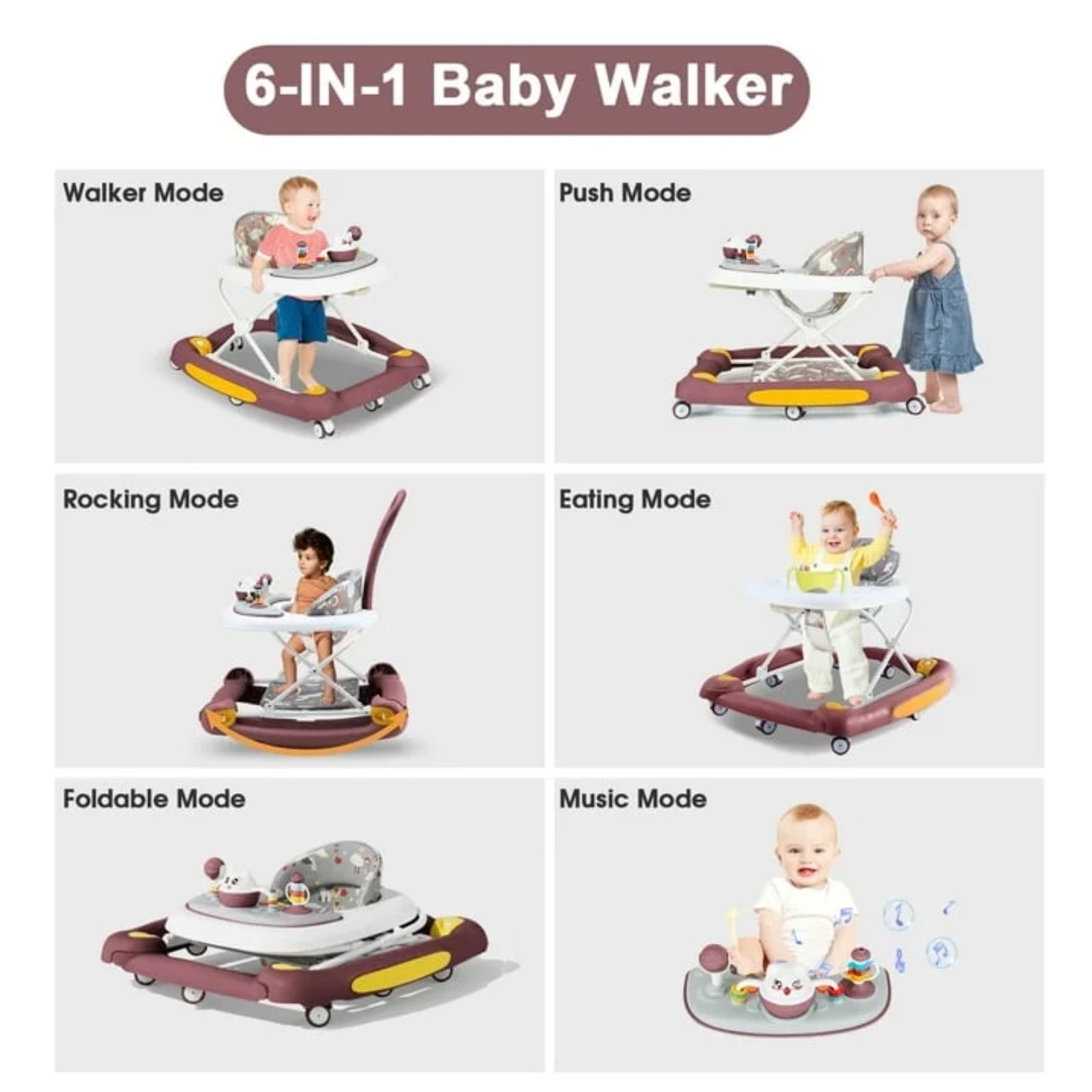 JUANYU Baby Walker,3-in-1 Multi-Functional Folding Walker with 3 Height Adjustable Settings,for Toddlers 6-18 months,Red