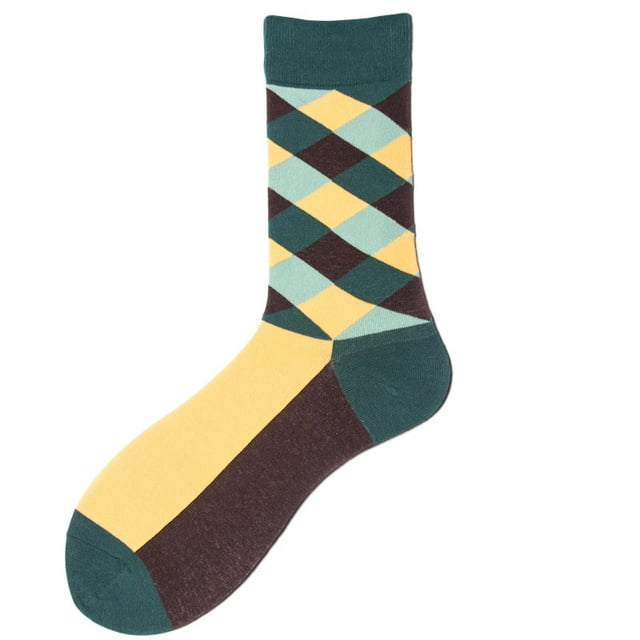 Calcetines redondos para adultos de algodón verde con estampado de rombos, tallas 39-45, 5 pares