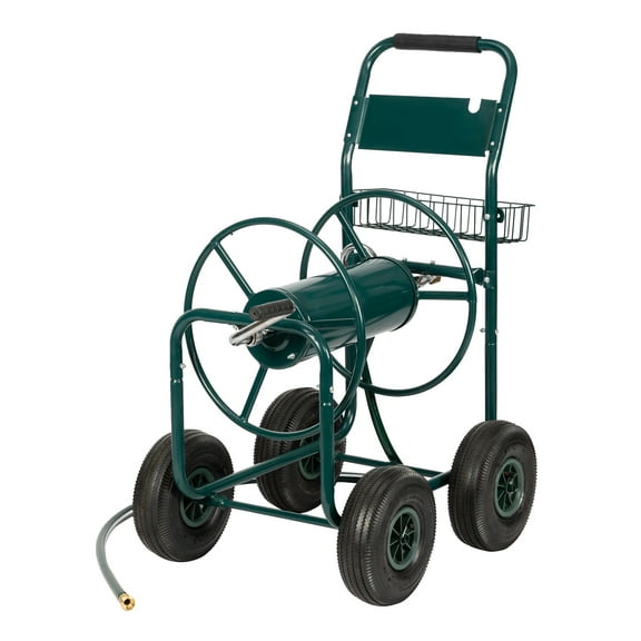 Winado Yard Garden Water Hose Reel Cart Iron Four-Wheel Pipe Truck Dark Green