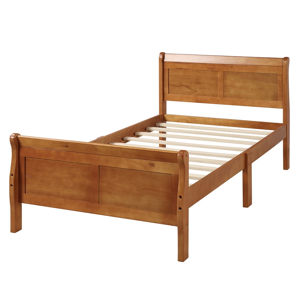Wood Platform Beds with Headboard, Twin Bed Frame, Oak