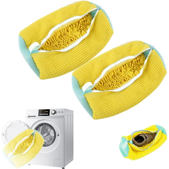 Sac de Lavage de Chaussures pour Machine à Laver, Sac de Lavage de Chaussures pour Laveuse et Sécheuse, Sac de Lavage de Chaussures Réutilisable pour Tous Types et Tailles de Chaussures (Jaune 2 Pcs)