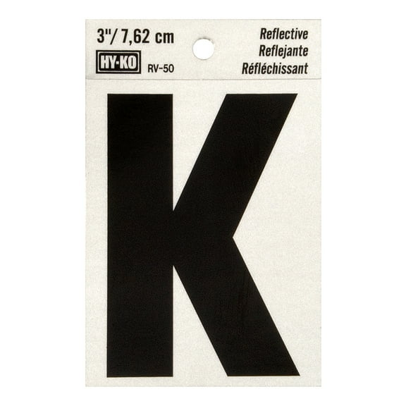 Hy-Ko 3 inch Reflective Vinyl Letter K - Self-Adhesive, Weather-Resistant