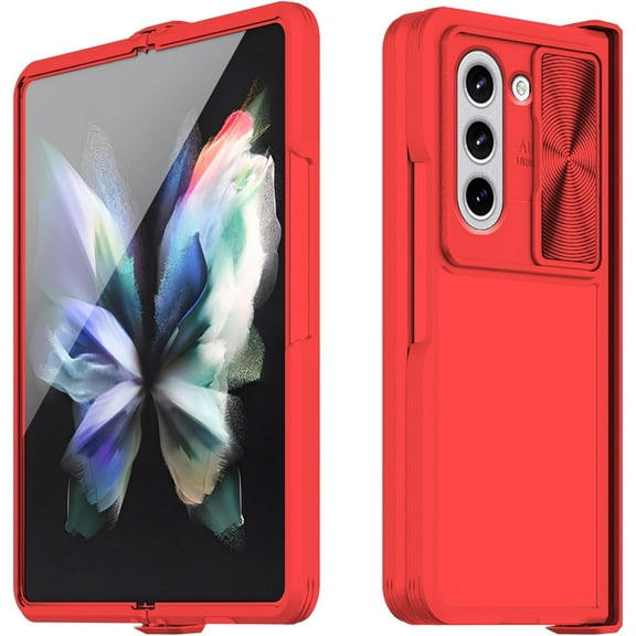 Compatible with Samsung Galaxy Z Fold 6 Case with Camera Lens Protector Slide Black,for Samsung Z Fold 6 Phone Case Silicone Transparent Shockproof Luxury Protective Cover (Red)