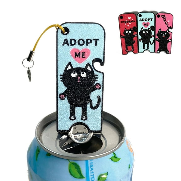 2 in 1 Easy Can Tab Opener Soda Can Opener with Keychain Strap Help for Long Nails,Kids,Sore Hands,Arthritis SillyCat Blue