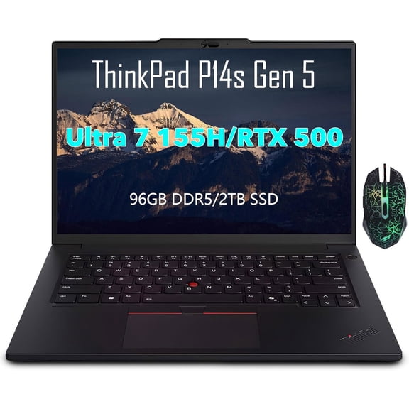 Lenovo ThinkPad P14s Gen 5 Laptop, Intel Ultra 7 155H(16 core), 14.5" 120Hz 3K Mobile Workstation Laptop, 96GB DDR5(2 x 48 GB), 2TB SSD, NVIDIA RTX 500(4GB GDDR6), Win11 Pro