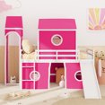 thumbnail image 3 of Twin Size House Loft Bed with Slide and Tent, Wood Twin Over Twin Floor Bunk Bed with Curtains & Tower, Loft Bed Playhouse Bed Frame for Boys and Girls（Pink), 3 of 9