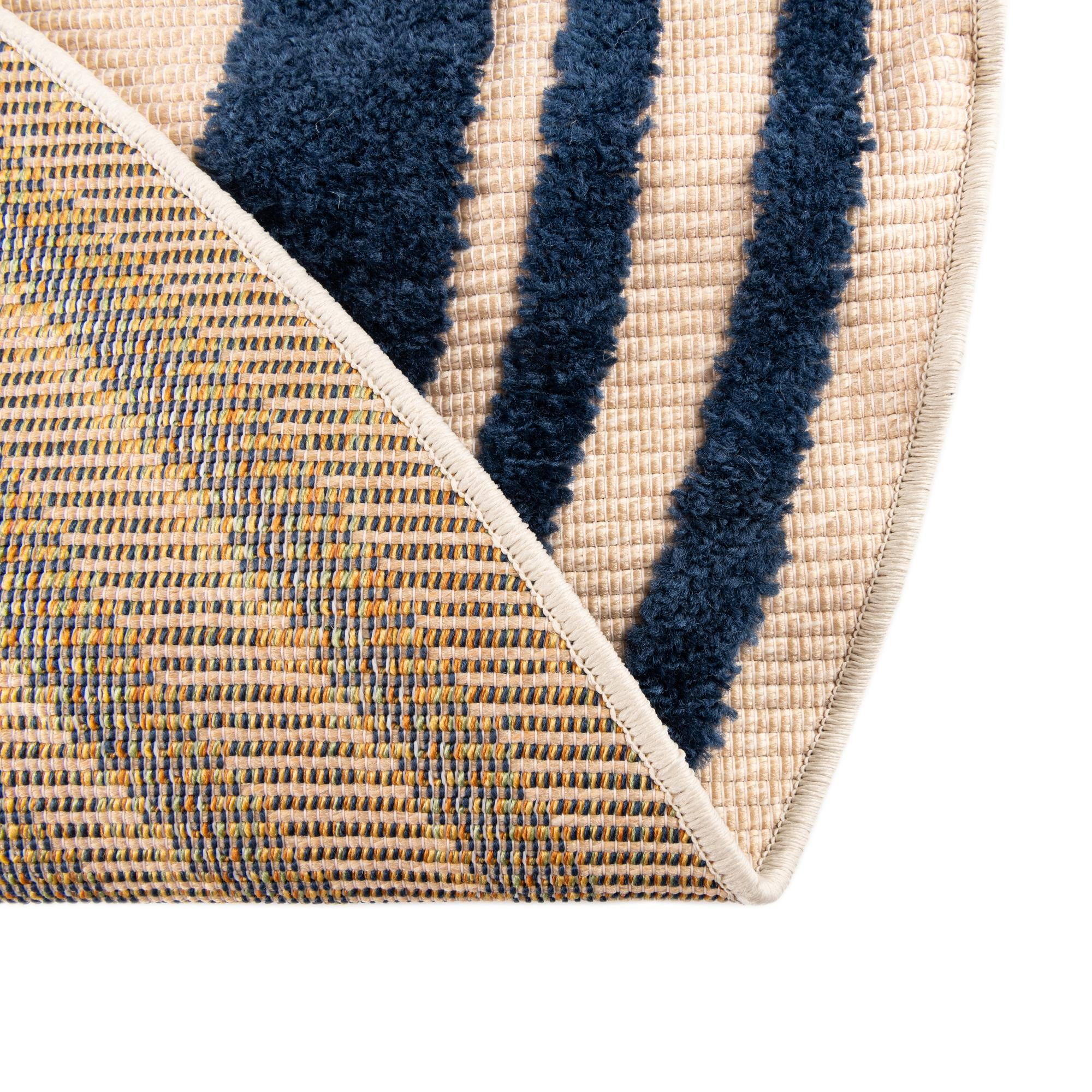 Unique Loom Aruba Outdoor Collection Area Rug - Tanki (5' 3" Round Beige/Navy Blue)