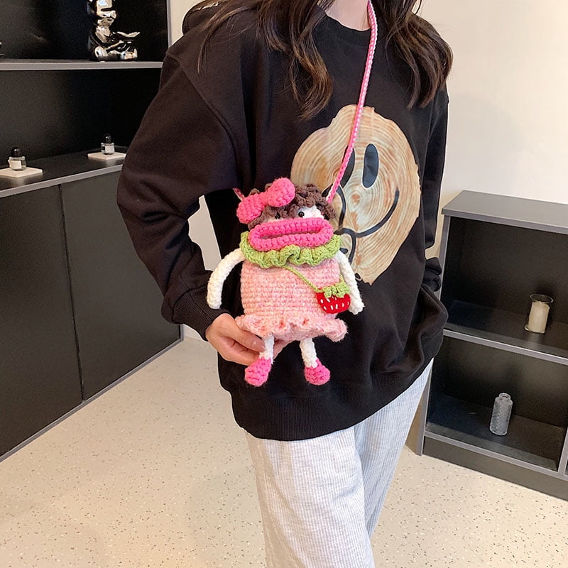 Baguery Handmade Crochet Phone Crossbody Bag for Women - Mini Knitted Cute Cell Phone Purse with Long Strap