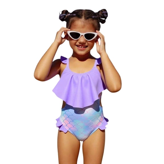 Shadoumai Floral Print Girls Swimsuit Soft Comfort Bathing Suit For Kids Sun Swimwear,Mermaid 3Pc Toddler Girls Summer