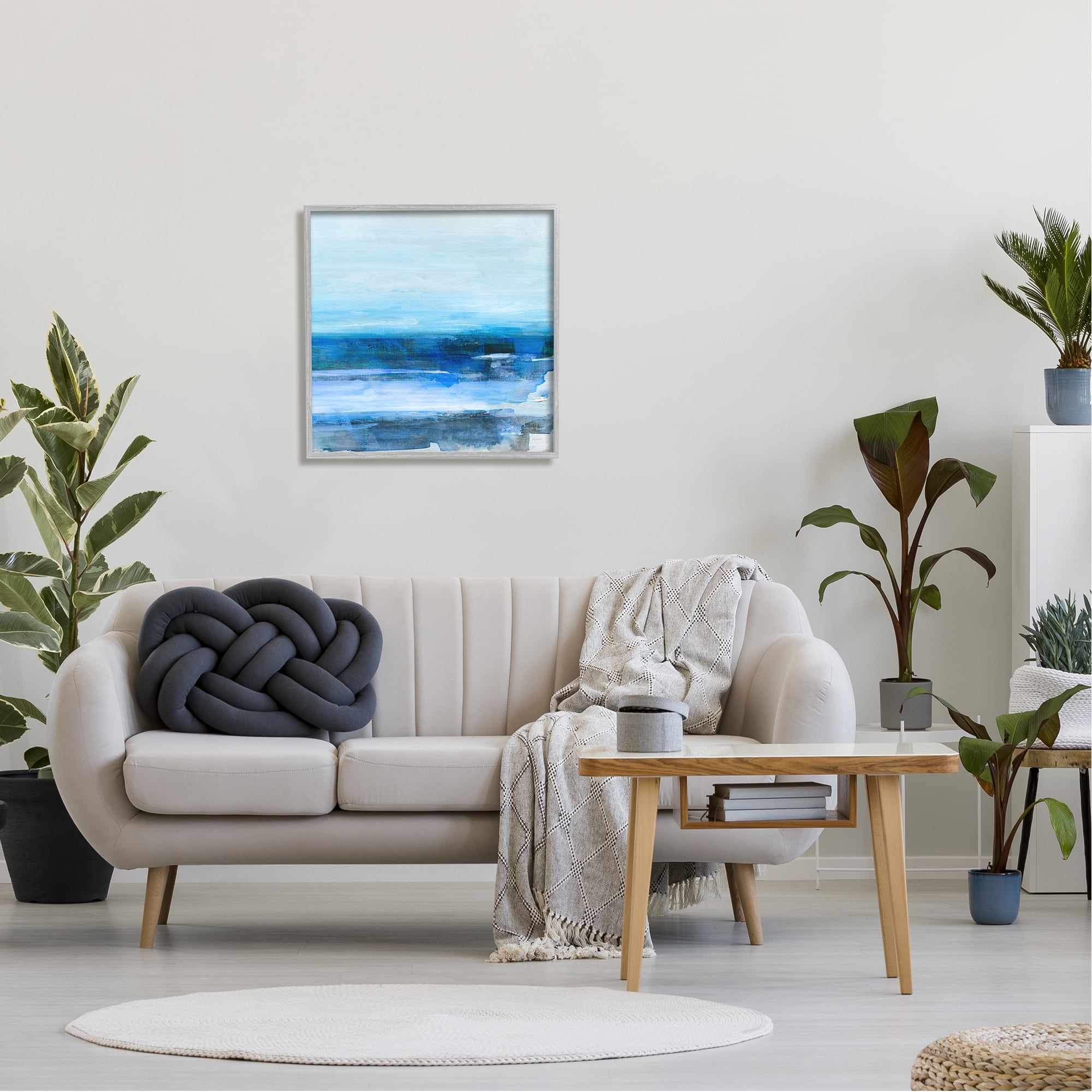 Stupell Industries Modern Ocean Beach Scene Abstract Painting Gray Framed Art Print Wall Art, 24 x 24