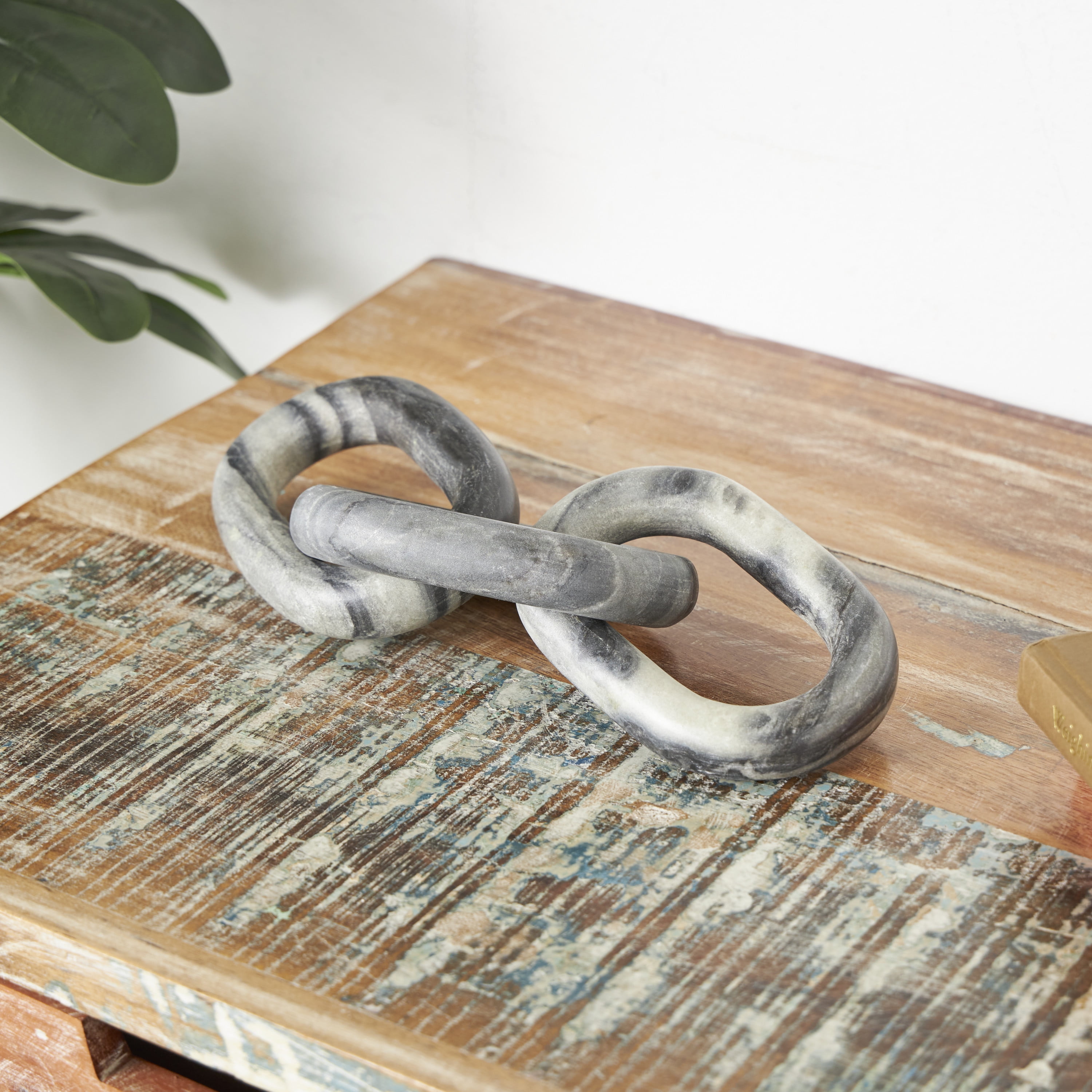 13" x 3" Gray Marble Geometric 3 Link Chain Sculpture, by DecMode