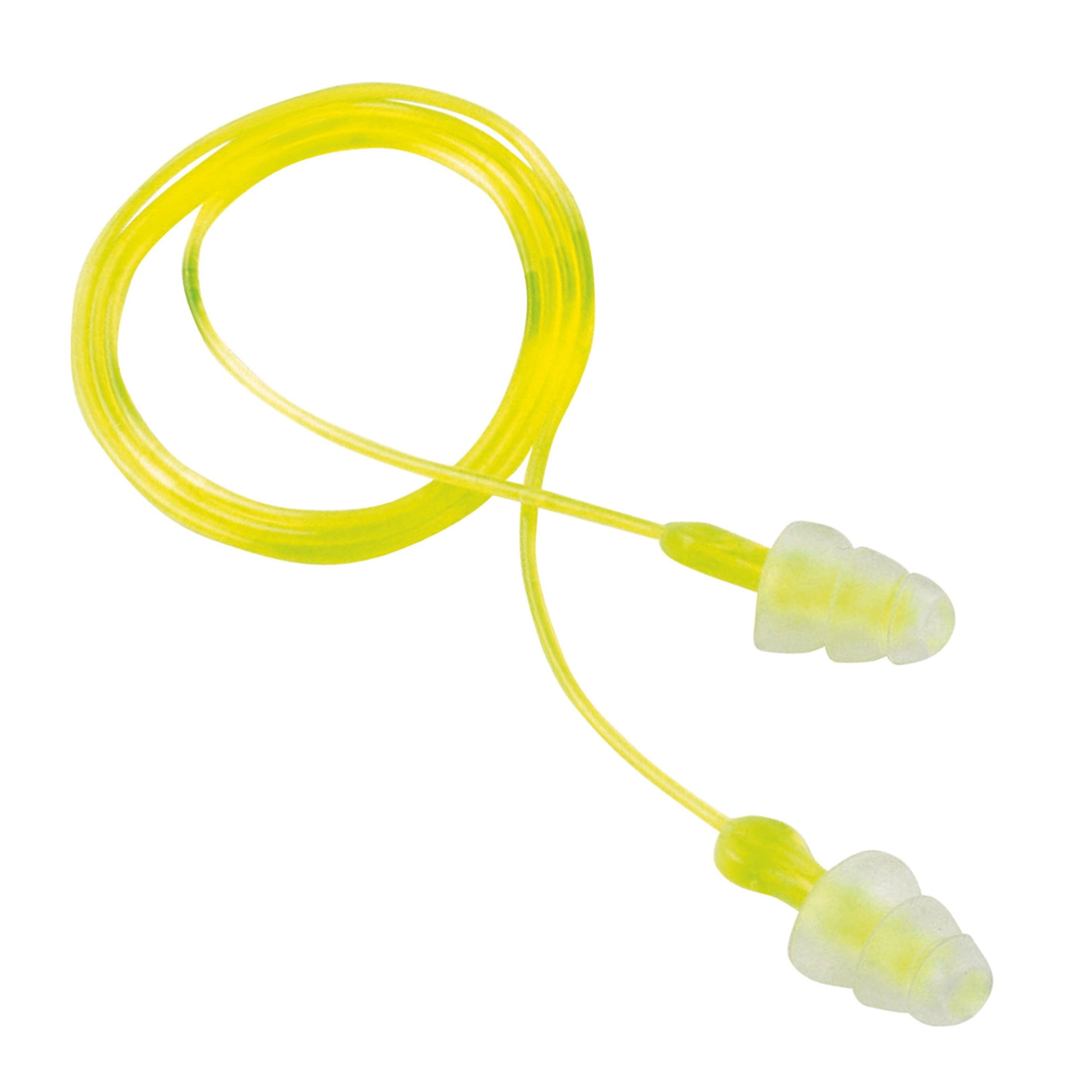 Peltor Sport Tri-Flange Corded Reusable Earplugs, Neon Yellow, NRR 26 dB, 3 Pairs