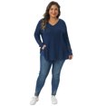 thumbnail image 3 of DARING DIVA Women's Plus Waffle Knit Tops V Neck Lace Patchwork Blouse 2X Navy Blue, 3 of 6