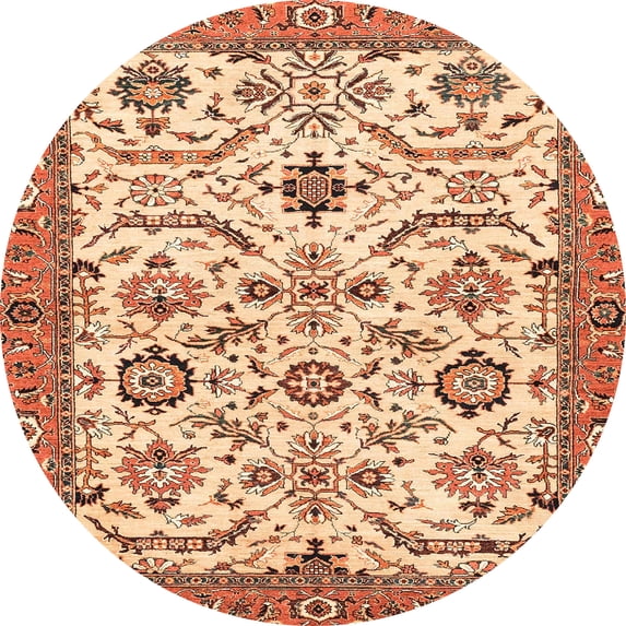 Ahgly Company Machine Washable Indoor Round Abstract Yellow Area Rugs, 7' Round