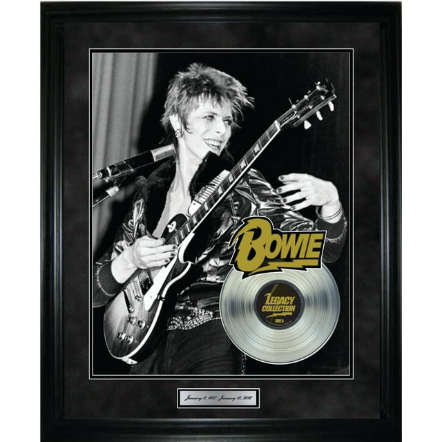David Bowie Playing Guitar Framed With Platinum LP