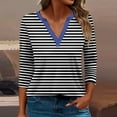 thumbnail image 2 of Olyvenn 3/4 Length Sleeve Women Tops Summer 2024 Vacation Striped T-Shirts Trendy V Neck Shirts Casual Boho Loose Comfy Tunic Dressy Blouses Black 14, 2 of 5