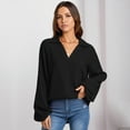 thumbnail image 4 of Jusfitsu Womens Chiffon Blouses Shirts Casual V Neck Tunics Shirts Lantern Long Sleeve Top Loose Blouse Tops, 4 of 5