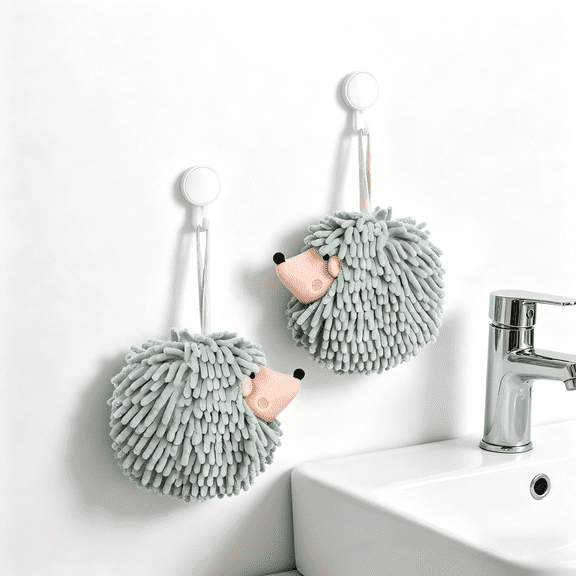 Set of 2 Fuzzy Ball Hand Towels, Creative Hedgehog Decorative Hand Towels for Bathroom, Mint
