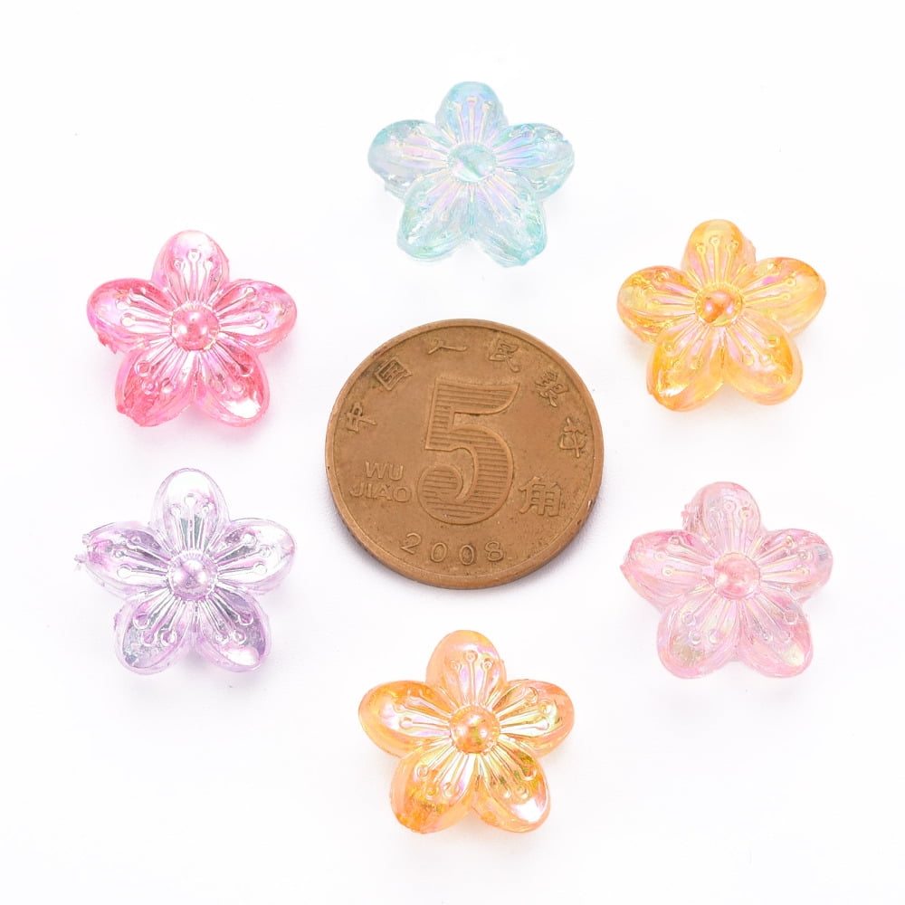 500gs Transparent Acrylic Beads AB color Flower Mixed color 14.5x15.5x7mm Hole: 1.8mm about 657pcs/500g